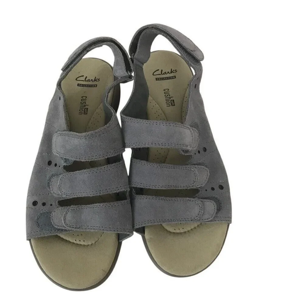 Clarks Soft Cushion Women's Size 8 Blue Suede Strappy Shoes Sandals Saylie New